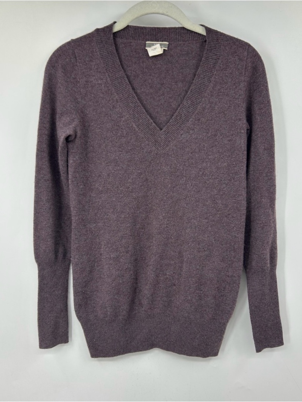 J Crew V Neck Cashmere Dark Plum Sweater Size XS